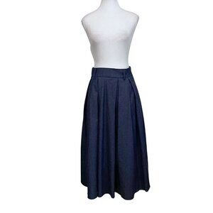 NWT VIA BOVIO DARK WASH DENIM HIGH RISE PLEATED A-LINE MIDI SKIRT - S